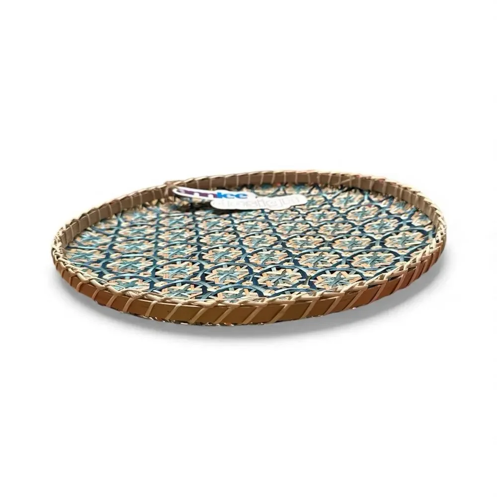 Ann Lee Designs handwoven bamboo basket trays Teal Stars  2 for price of 1